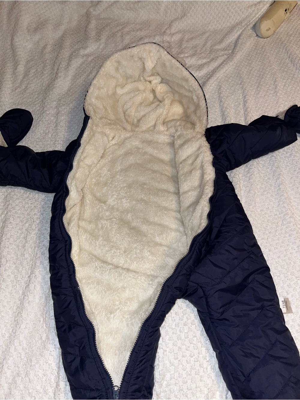Navy Blue Lined Baby One-Piece Footie with Hood